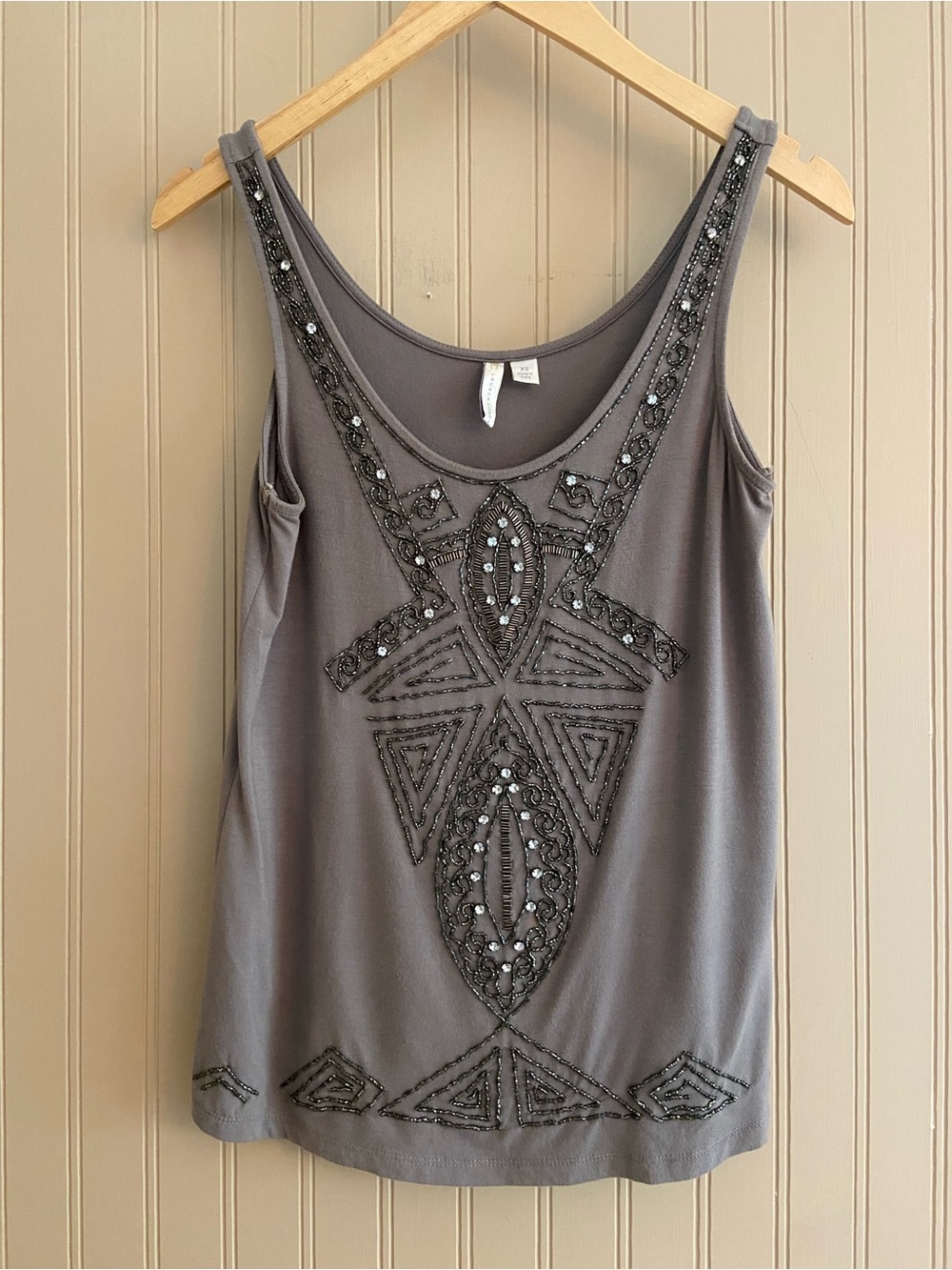 Y2K Lauren Conrad Geometric Beaded Grey Tank Top Women’s Size Small